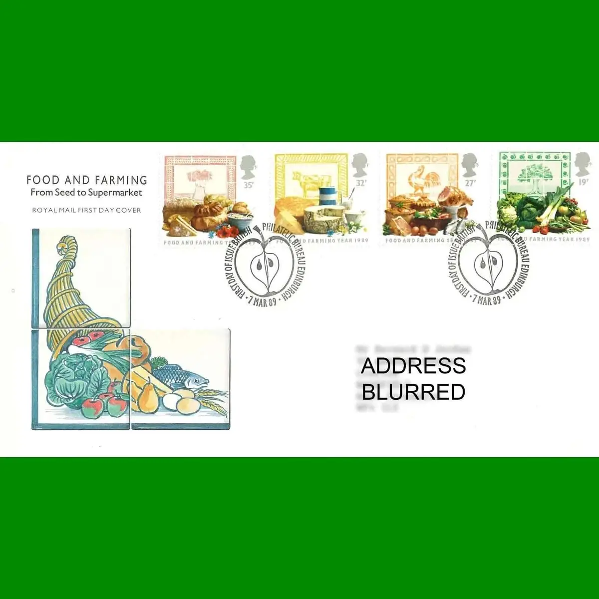 FDC Food &amp; Farming Seed to Supermarket Royal Mail First Day Cover Stamp 7.3.1989