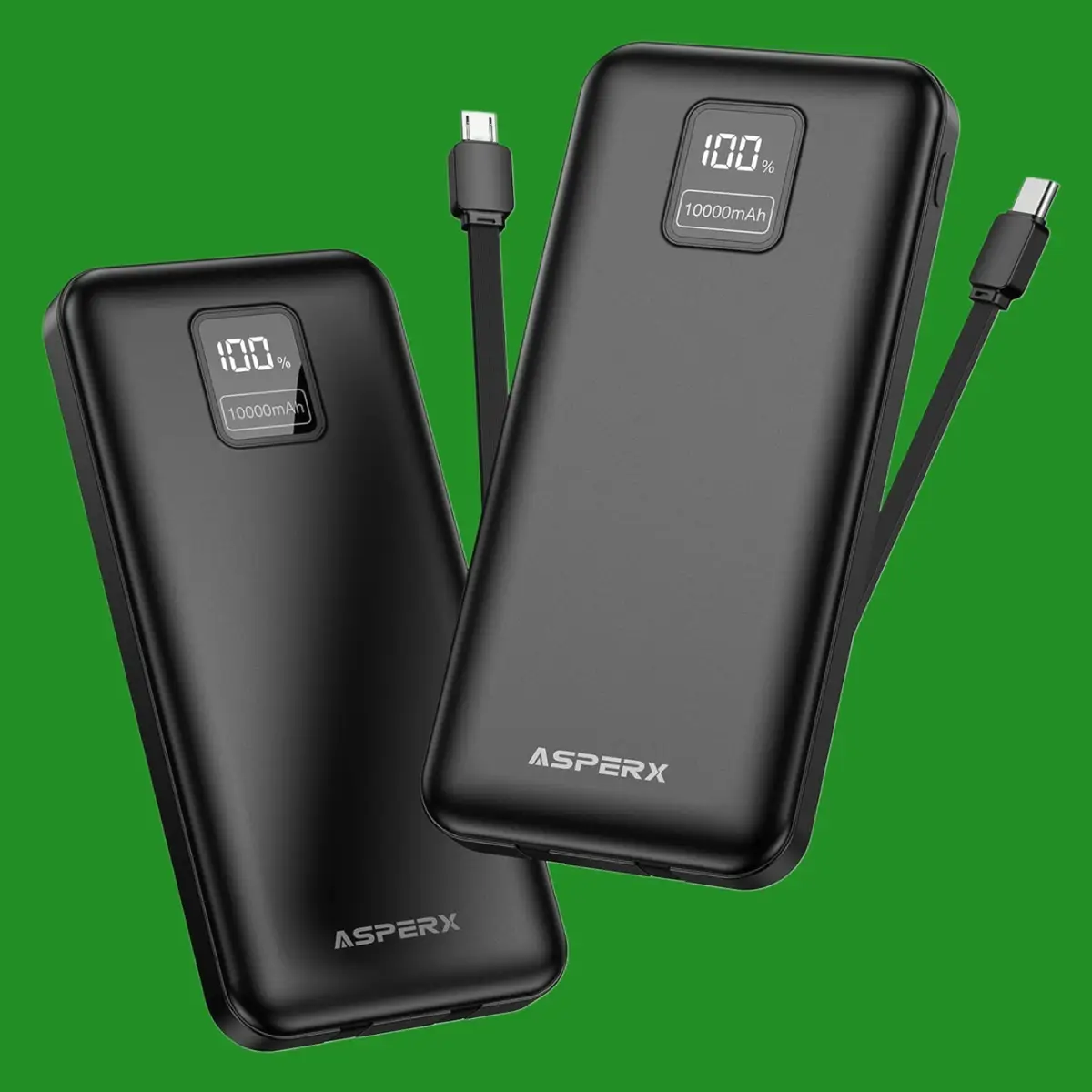 2x AsperX 10000mAh Power Bank Portable Charger Fast Charging Micro &amp; USB C Cable