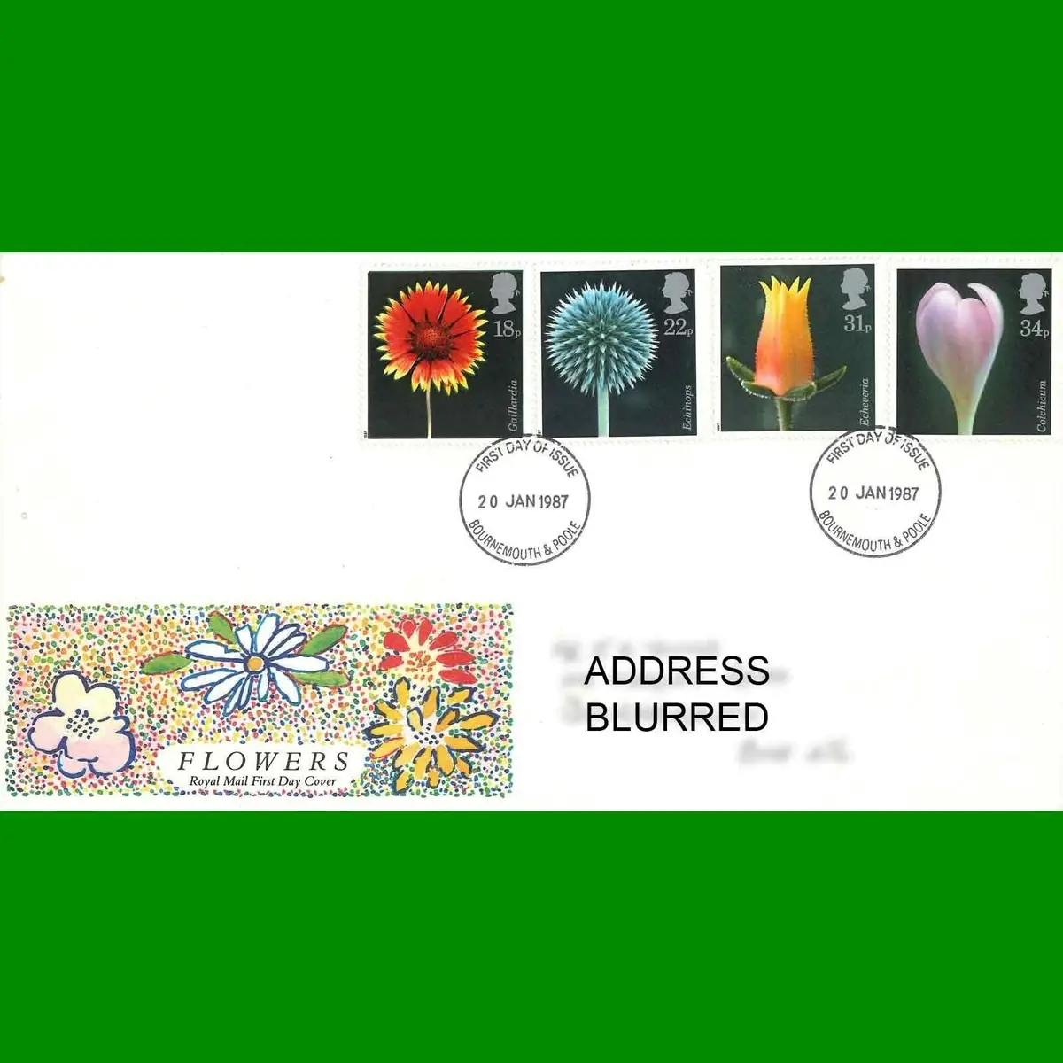 FDC Flowers Commemorative Royal Mail First Day Cover Stamps, 20.1.1987