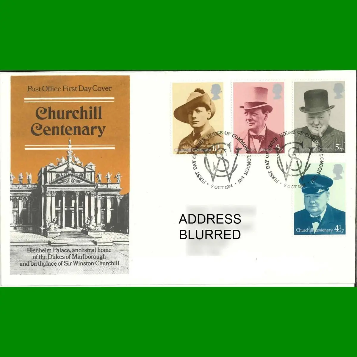 FDC Winston Churchill Centenary Post Office First Day Cover Stamps 9.10.1974