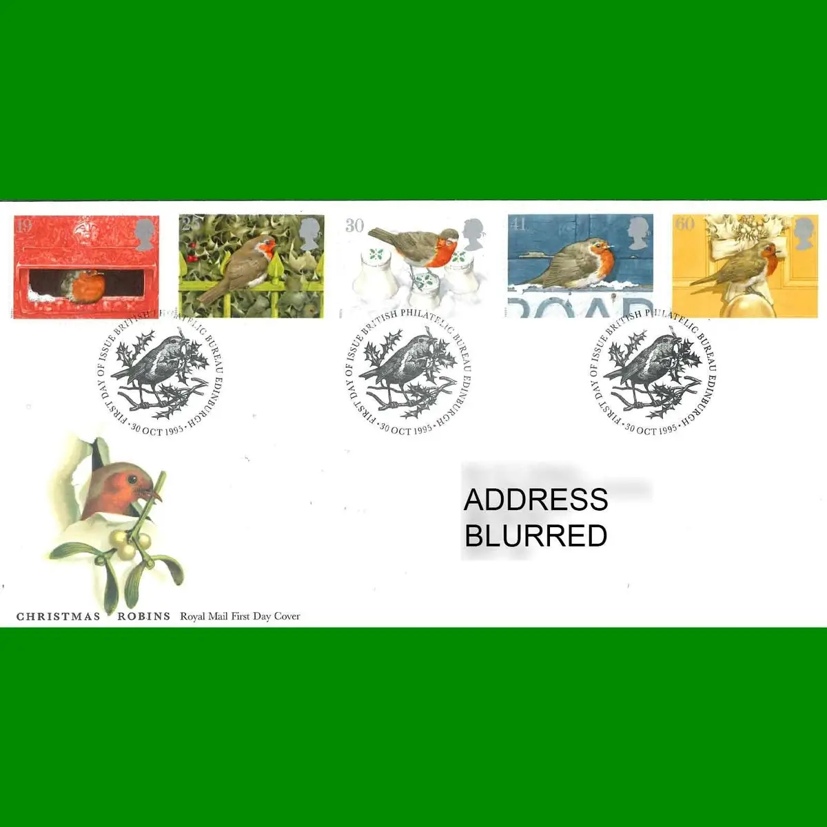 FDC Christmas Robins Commemorative Royal Mail First Day Cover Stamps 30.10.1995