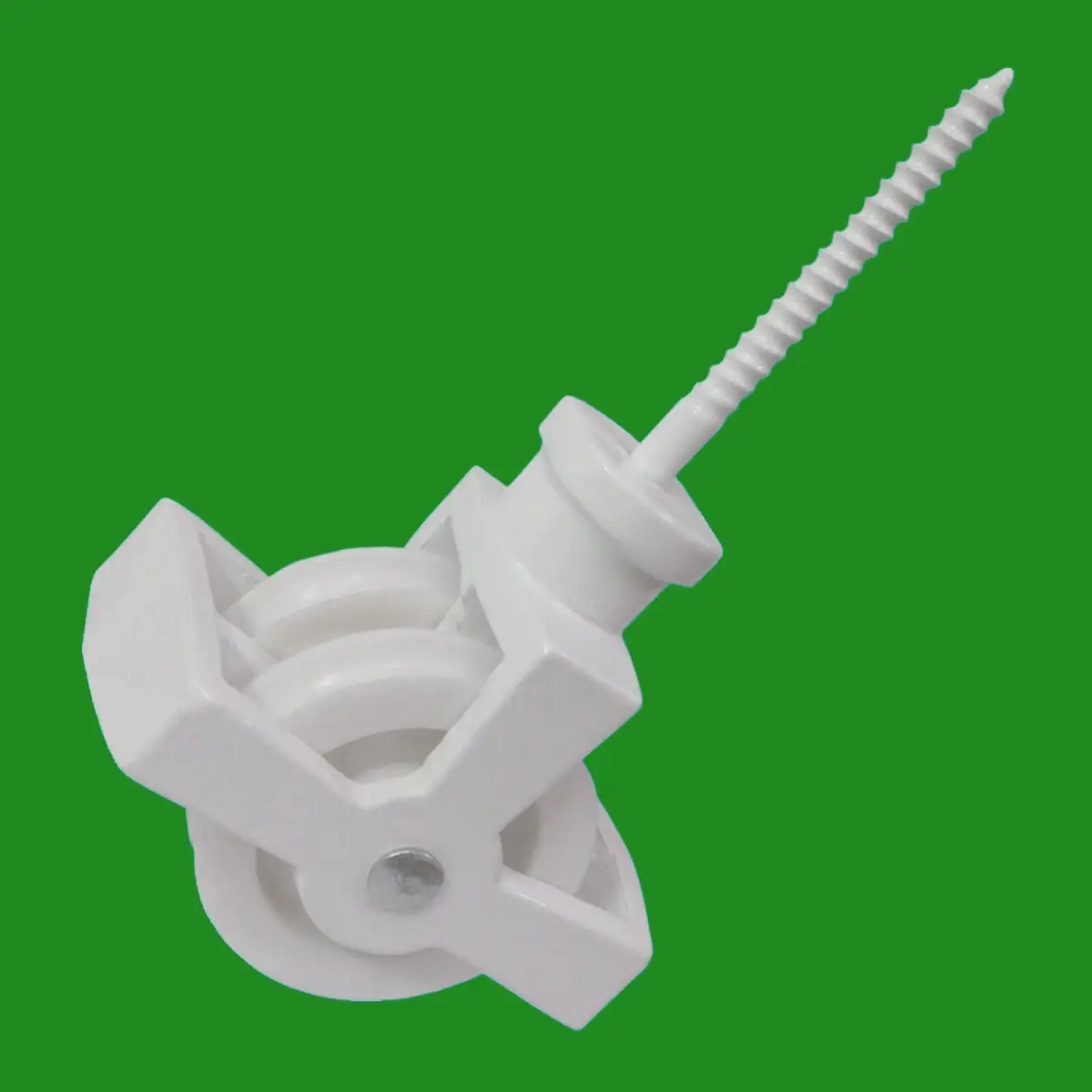 1x White Double Wheel Washing Line Screw In Pulley, Nylon Wheels in Steel Body