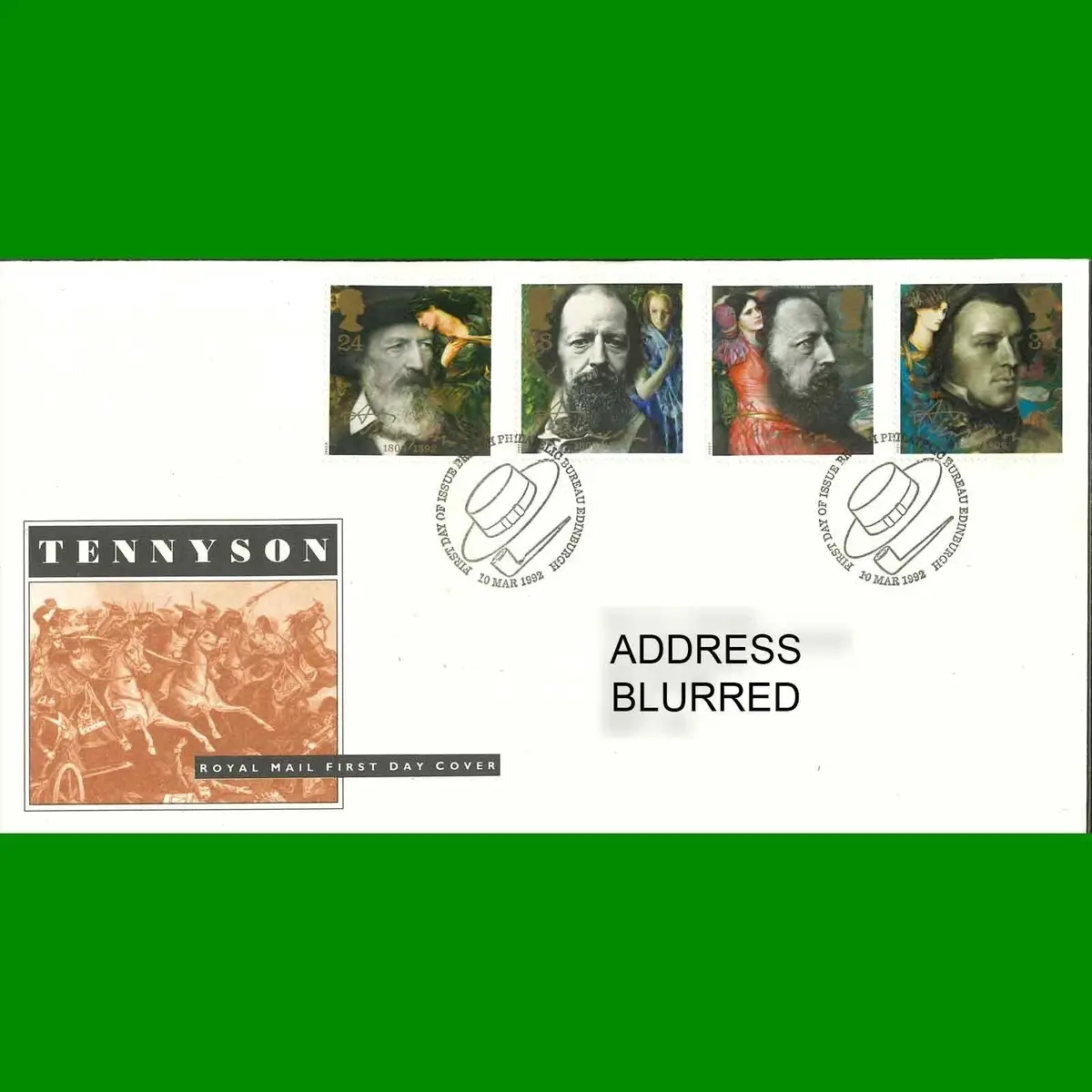 FDC Tennyson Commemorative Royal Mail First Day Cover Stamps, 10.3.1992