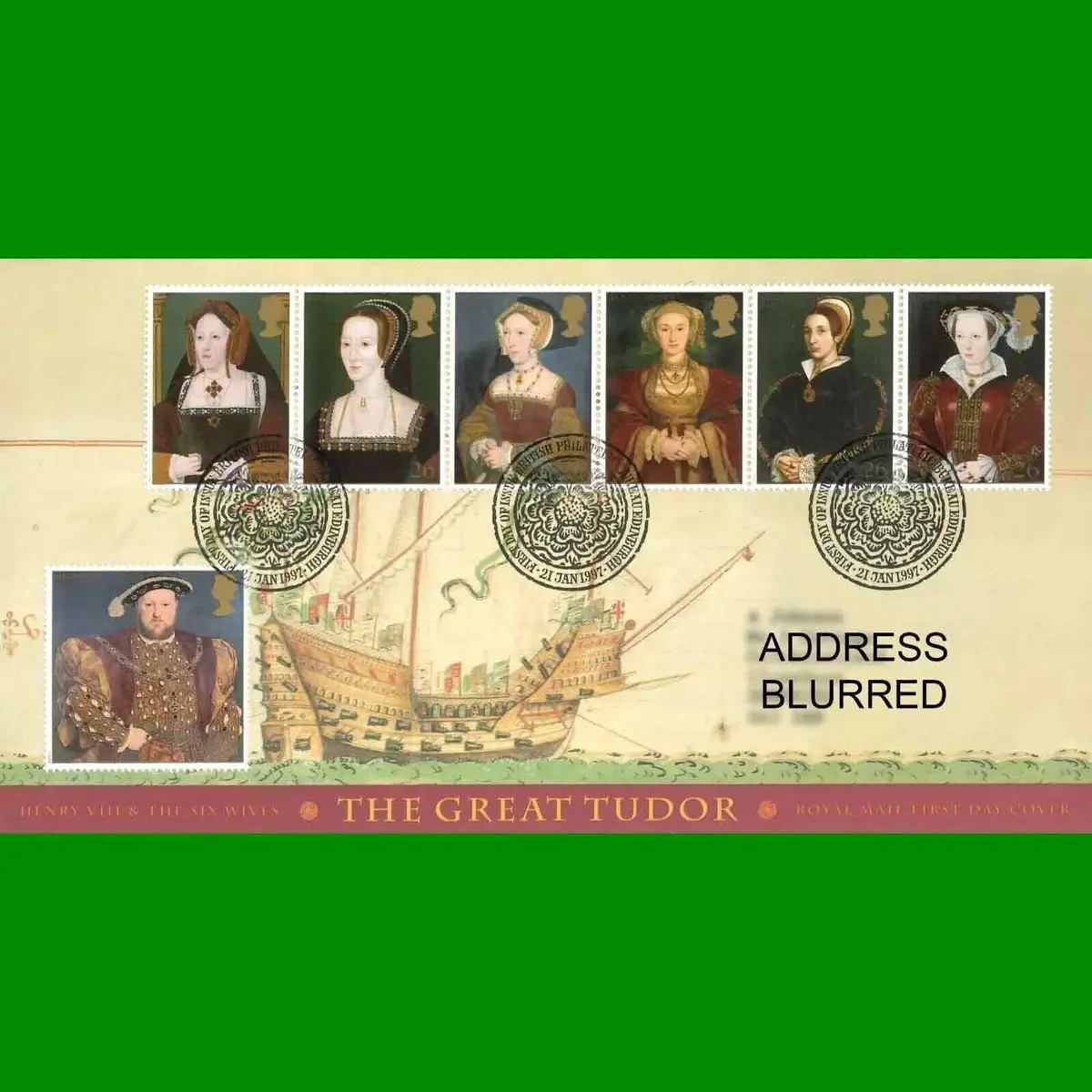 FDC The Great Tudor King Henry VIII, Royal Mail First Day Cover Stamps 21.1.1997