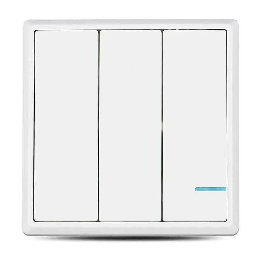 1x Wireless 3 Gang Smart Wall Switch, Triple Button Sensor, LED Light White IP54