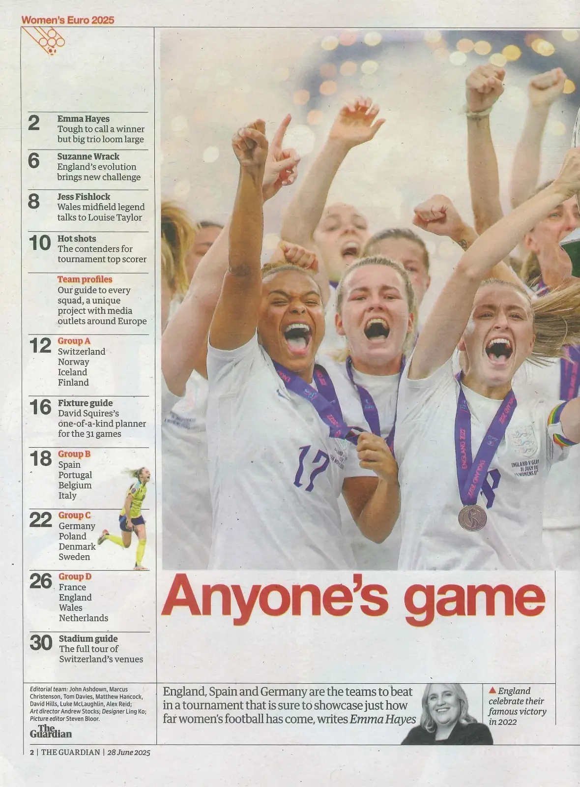 Guardian Magazine: Women's  Euro 2025, Switzerland, Football, Soccer, 2.7.25 - image 2 | Free standard UK delivery included | Discount Quality Products