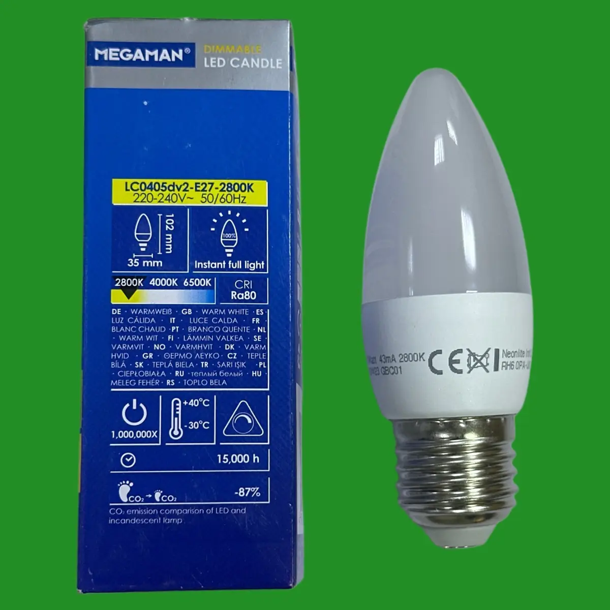2x 5W (=39W) Megaman Dimmable LED Candle Light Bulb ES E27 Edison Screw 2800K - image 2 | Free standard UK delivery included | Discount Quality Products