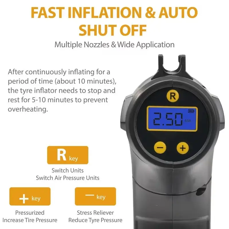 Cordless Digital Tyre Inflator Air Compressor for Car, Bicycle & Inflatable - image 4 | Free standard UK delivery included | Discount Quality Products