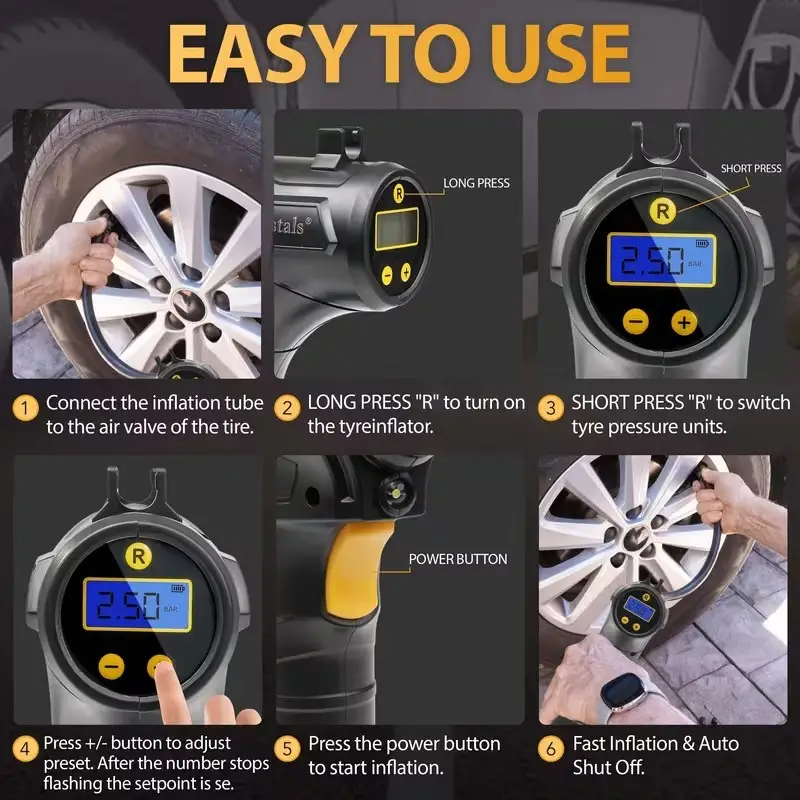 Cordless Digital Tyre Inflator Air Compressor for Car, Bicycle & Inflatable - image 6 | Free standard UK delivery included | Discount Quality Products