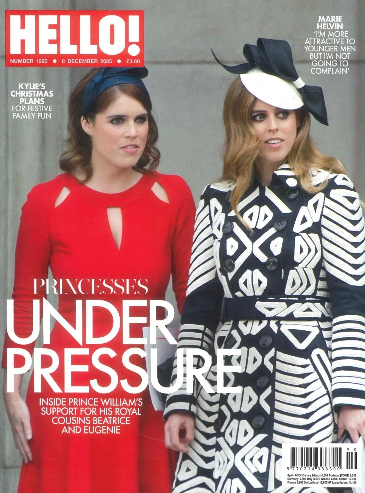 HELLO! Magazine: Princesses Beatrice &amp; Eugenie, William, Kylie Minogue, 8.12.25