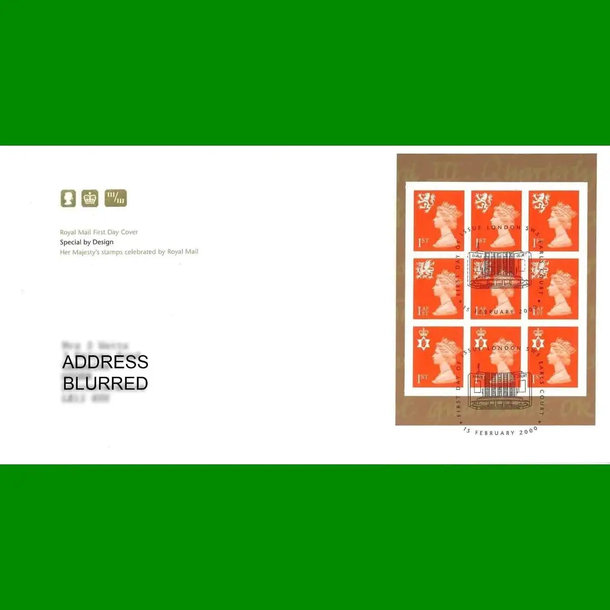 FDC Special by Design Queen Royal Mail First Day Cover, 9x Stamps, 15.2.2000