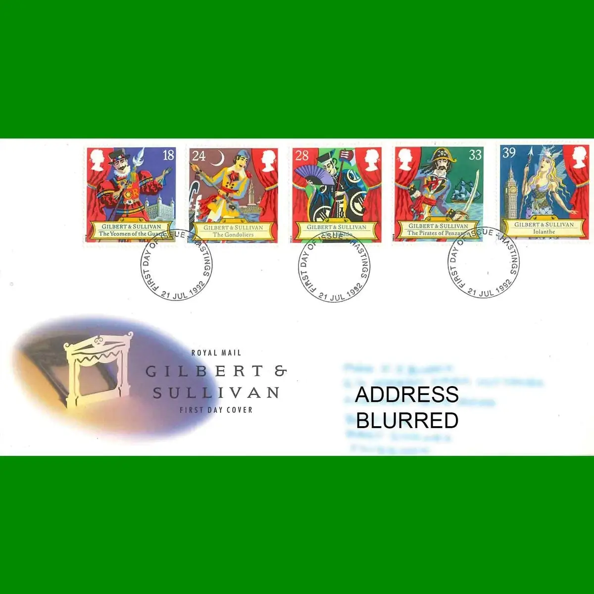 FDC Gilbert &amp; Sullivan Commemorative Royal Mail First Day Cover Stamps 21.7.1992