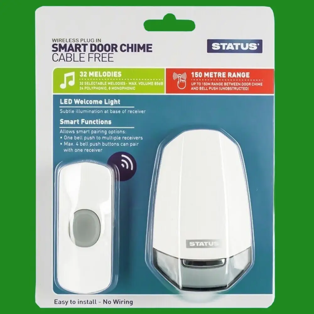 Wireless Plug In Smart Door Chime Cable Free 150 Metre Range 32 Melodies White - Other | Free standard UK delivery included | Discount Quality Products