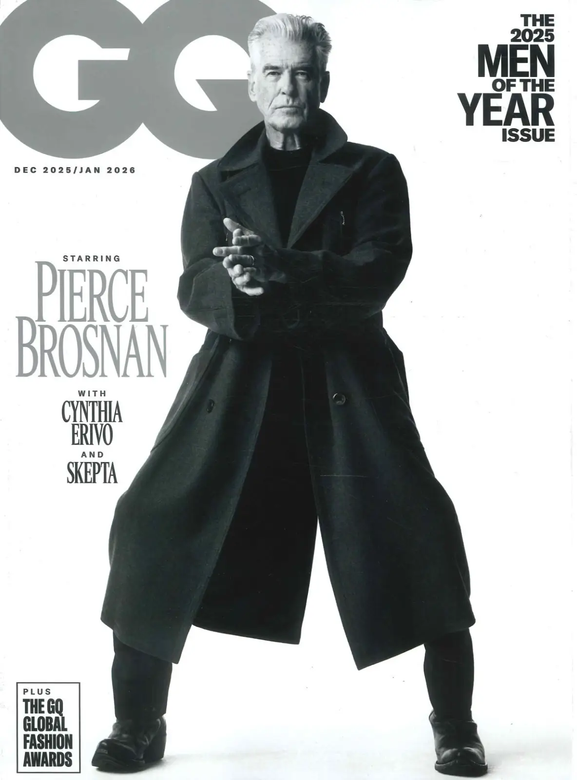 GQ Magazine: Pierce Brosnan Cover, Cynthia Erivo, Skepta, Dec 2025 / Jan 2026