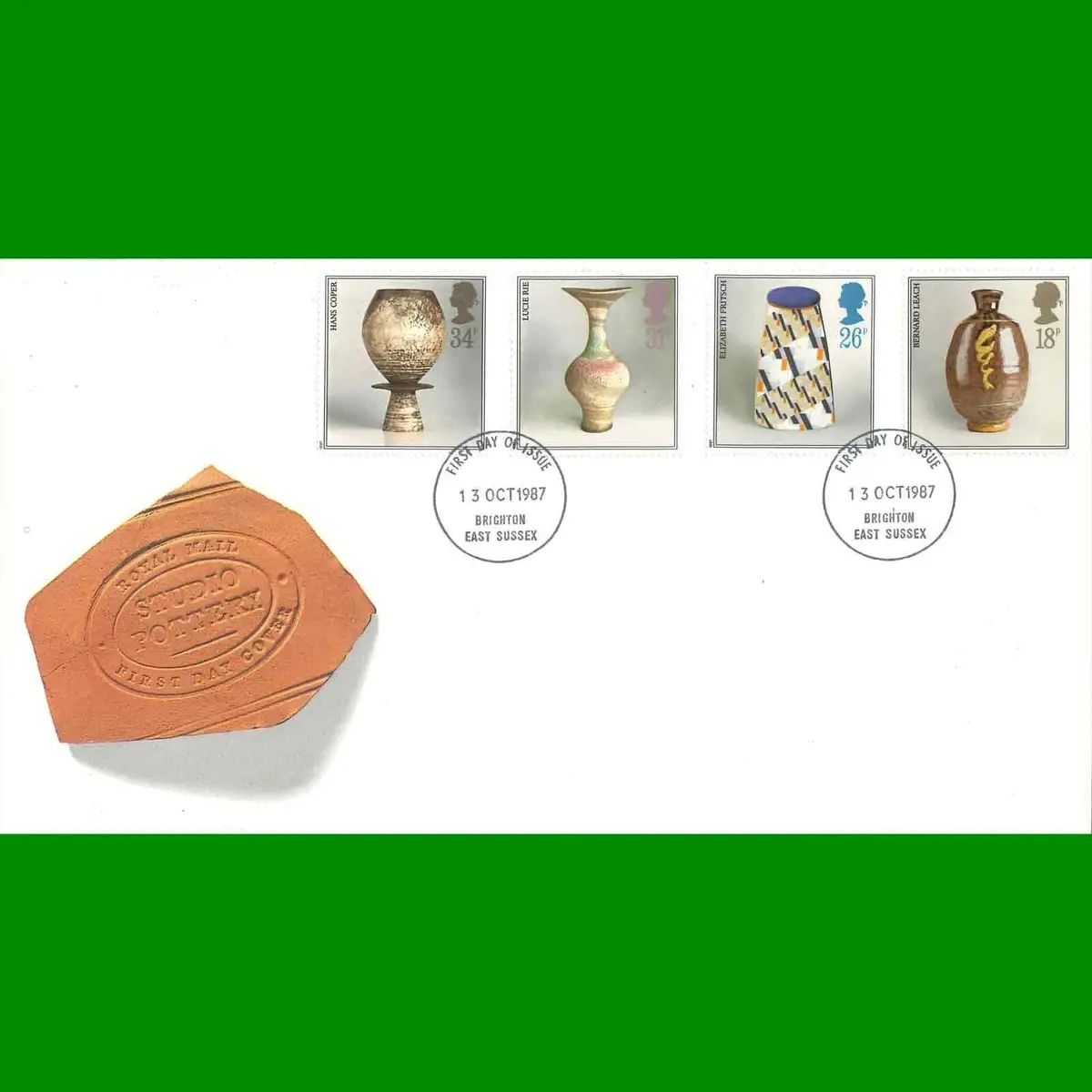 FDC Studio Pottery Commemorative Royal Mail First Day Cover Stamps, 13.10.1987