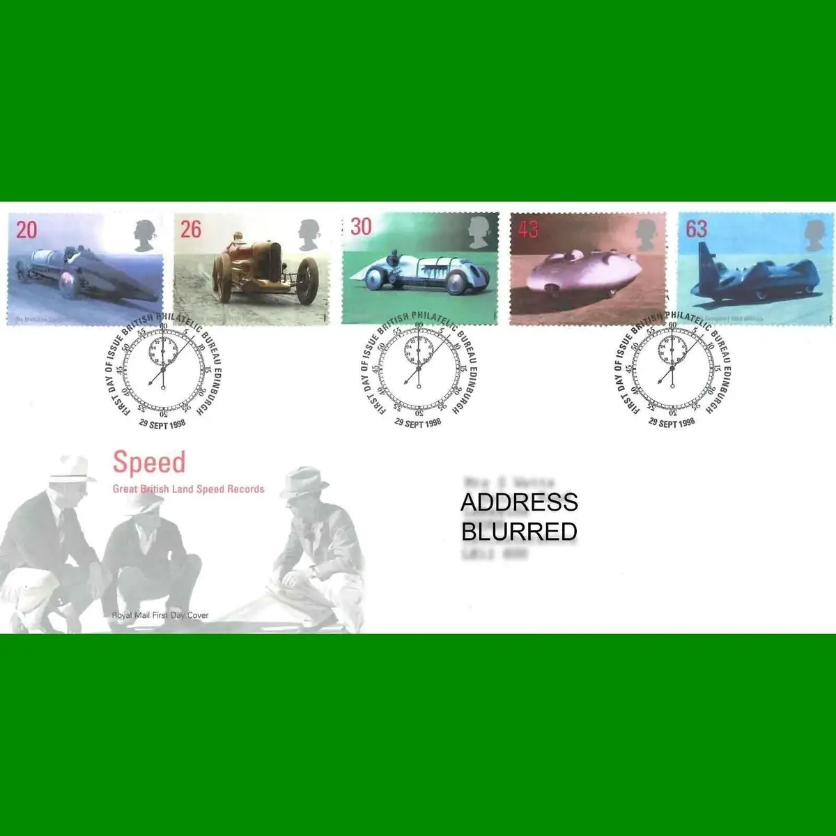 FDC Speed British Land Speed Records Royal Mail First Day Cover Stamps 29.9.1998