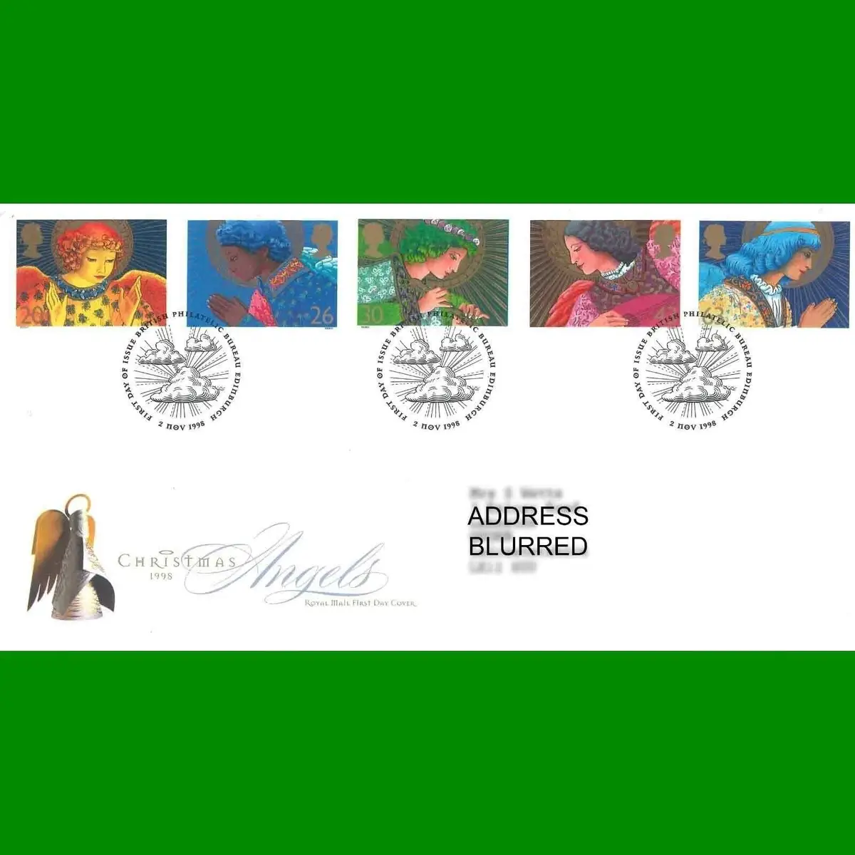 FDC Angels Christmas 1998 Commemorative Royal Mail First Day Cover, 2.11.1998
