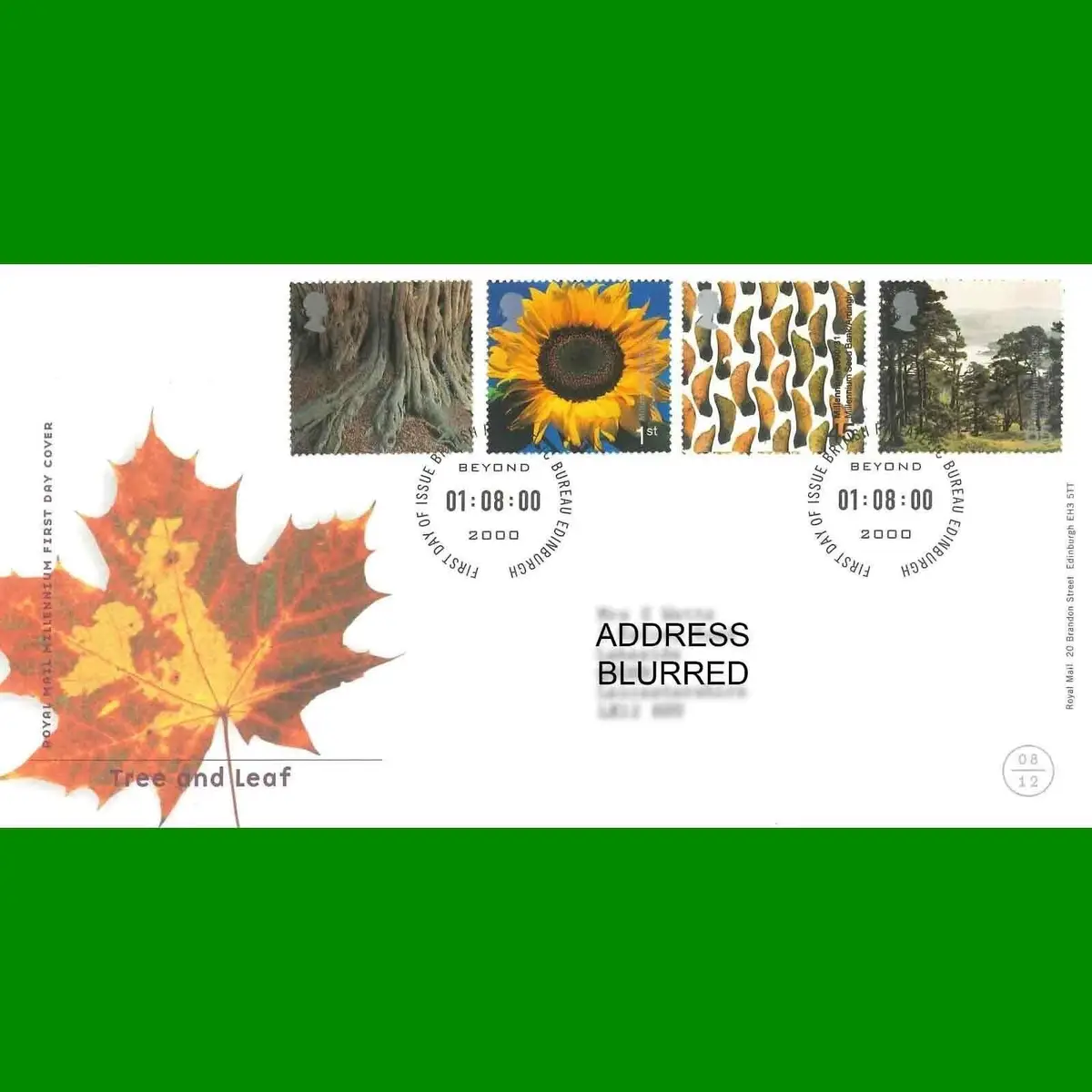 FDC Millennium Projects Tree &amp; Leaf Royal Mail First Day Cover Stamps, 1.8.2000