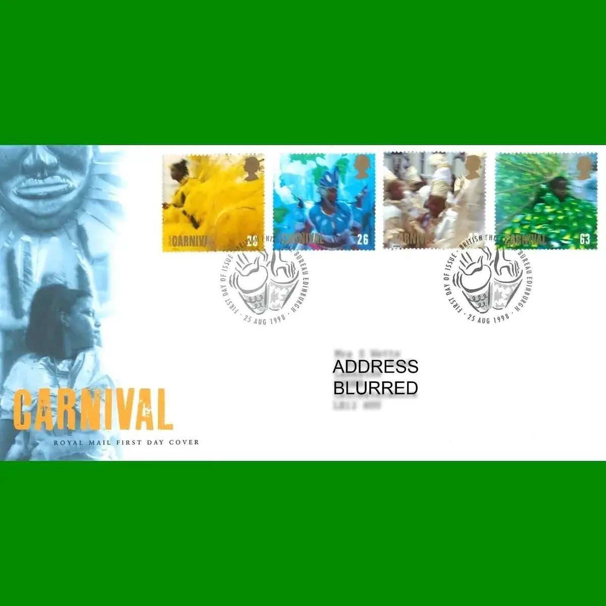FDC Notting Hill Carnival Commemorative Royal Mail First Day Cover, 25.8.1998