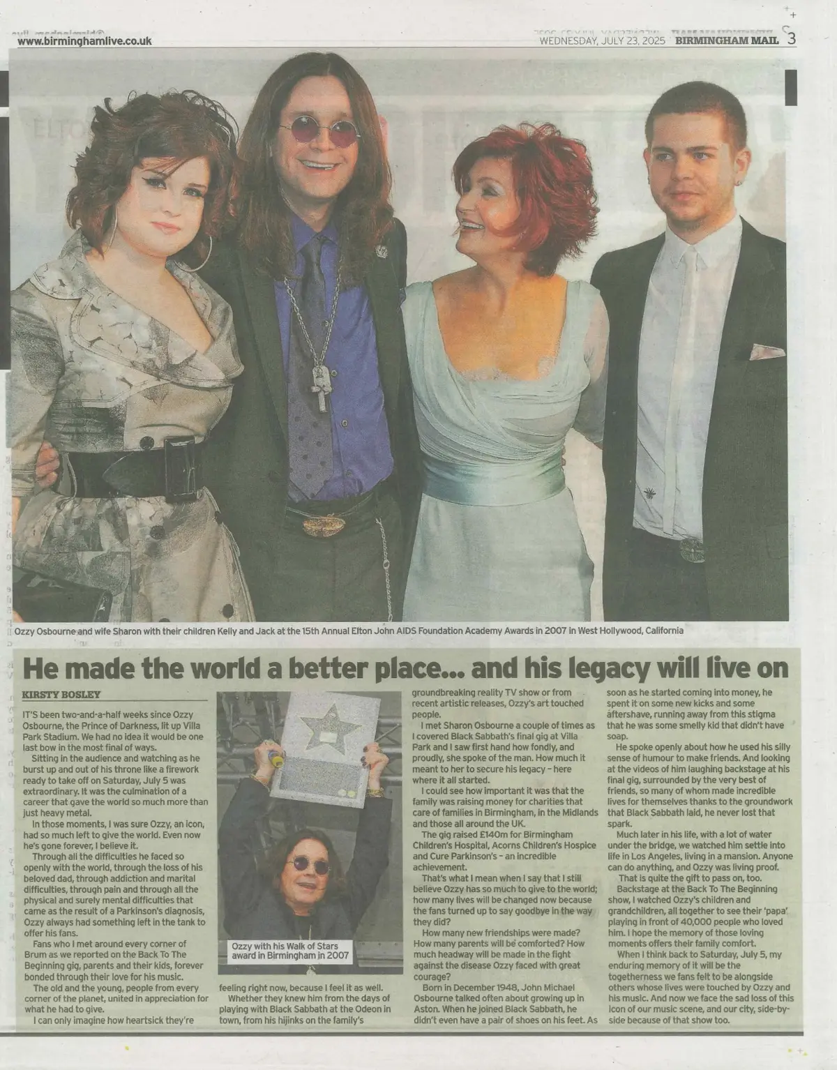 Birmingham Mail Newspaper: Ozzy Osbourne, Black Sabbath, Dies at 76, 23.7.25 - image 3 | Free standard UK delivery included | Discount Quality Products