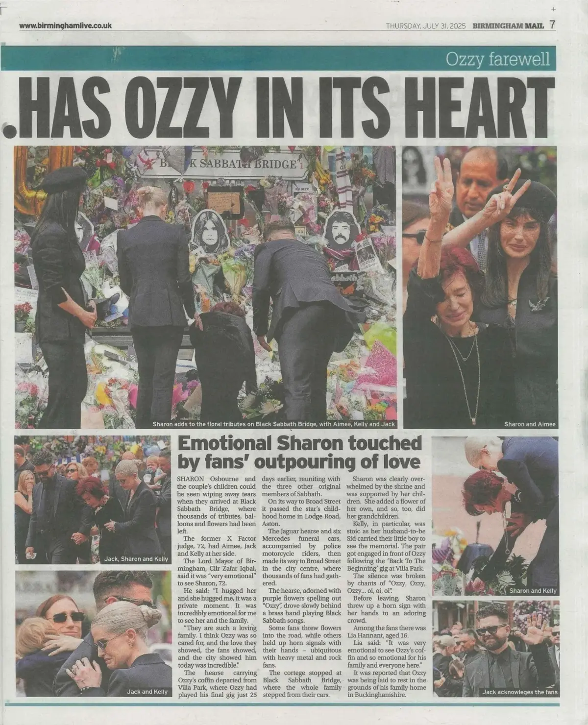 Birmingham Mail Newspaper: Ozzy Osbourne, Black Sabbath, Funeral, Sharon 31.7.25 - image 2 | Free standard UK delivery included | Discount Quality Products