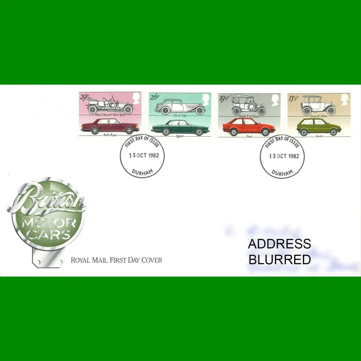 FDC British Motor Cars Commemorative Royal Mail First Day Cover Stamp 13.10.1982