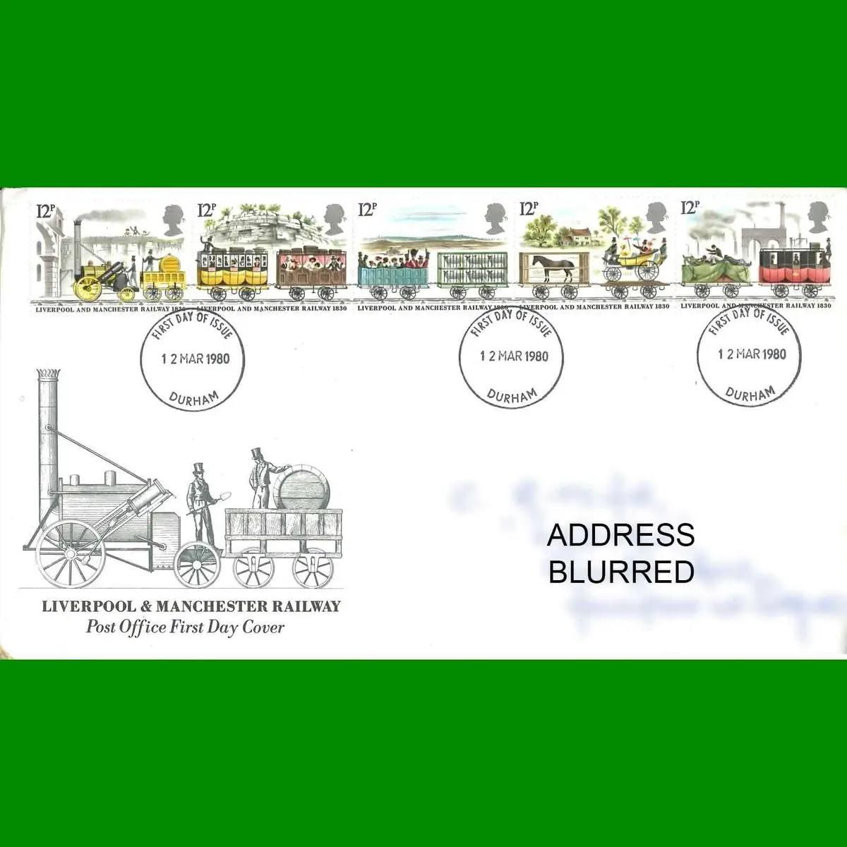 FDC Liverpool &amp; Manchester Railway Post Office First Day Cover Stamps, 12.3.1980