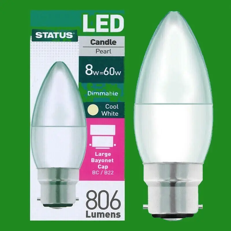 2x 8W (=60W) DIMMABLE LED Candle BC B22 Bayonet 4000K Cool White Light Bulbs