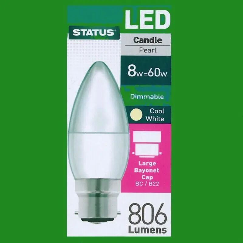2x 8W (=60W) DIMMABLE LED Candle BC B22 Bayonet 4000K Cool White Light Bulbs - image 2 | Free standard UK delivery included | Discount Quality Products