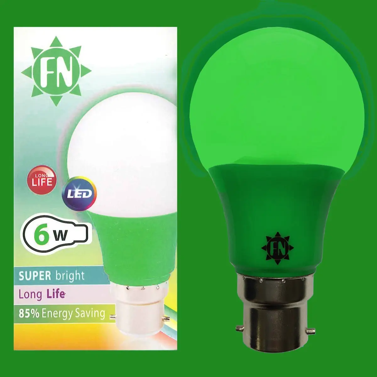 8x 6W LED Green Coloured GLS A60 Light Bulb Lamp BC B22 Low Energy 110 - 265V
