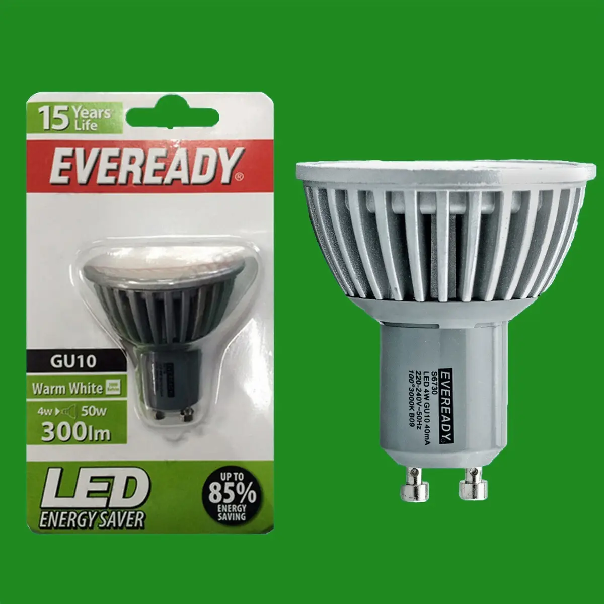 12x 4W (=50W) Eveready LED Ultra Low Energy Instant On GU10 Spot Light Bulb Lamp
