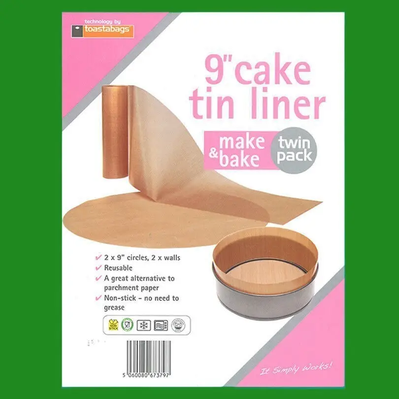 2x 9" Inch Reusable Non-Stick Beige Cake Tin Liners Make &amp; Bake