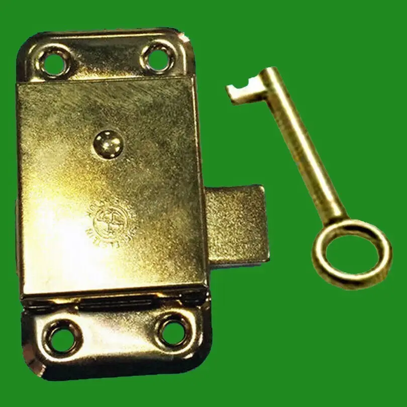 2x 3" Inch Brass Door Lock &amp; Key For Wardrobe Cupboard Cabinet Desk Drawer