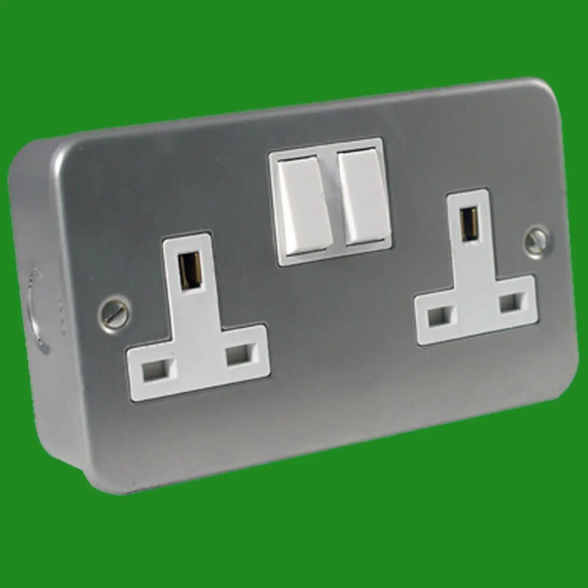 2x 2 Gang Metal Clad Switched 13A Double Mains UK 3 pin Wall Power Socket Outlet - image 2 | Free standard UK delivery included | Discount Quality Products