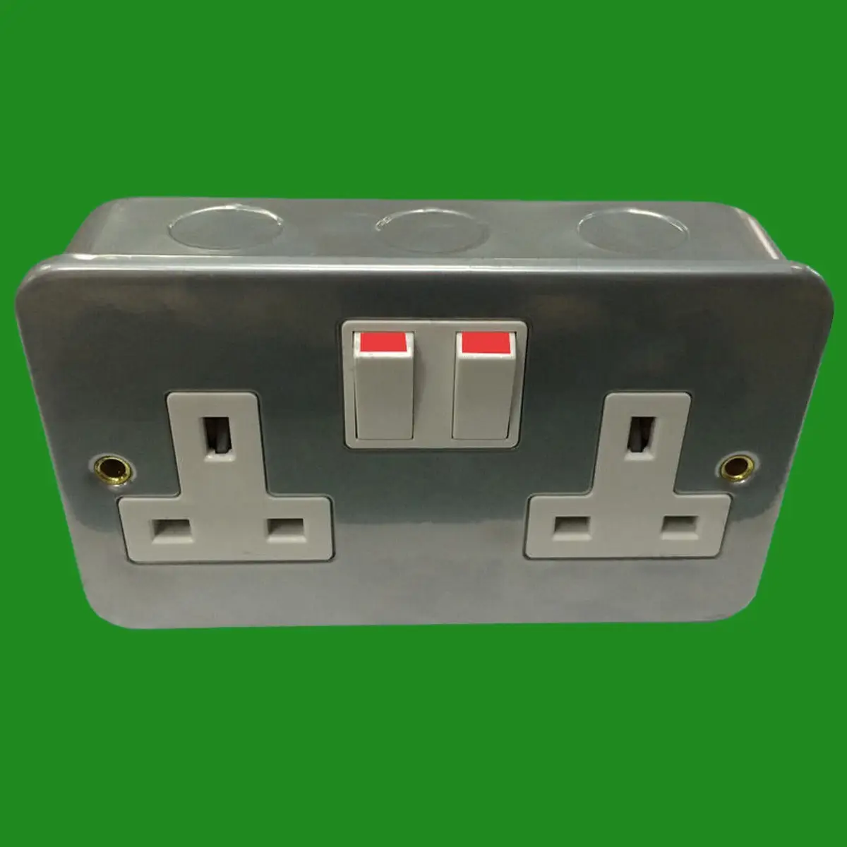 2x 2 Gang Metal Clad Switched 13A Double Mains UK 3 pin Wall Power Socket Outlet - image 4 | Free standard UK delivery included | Discount Quality Products