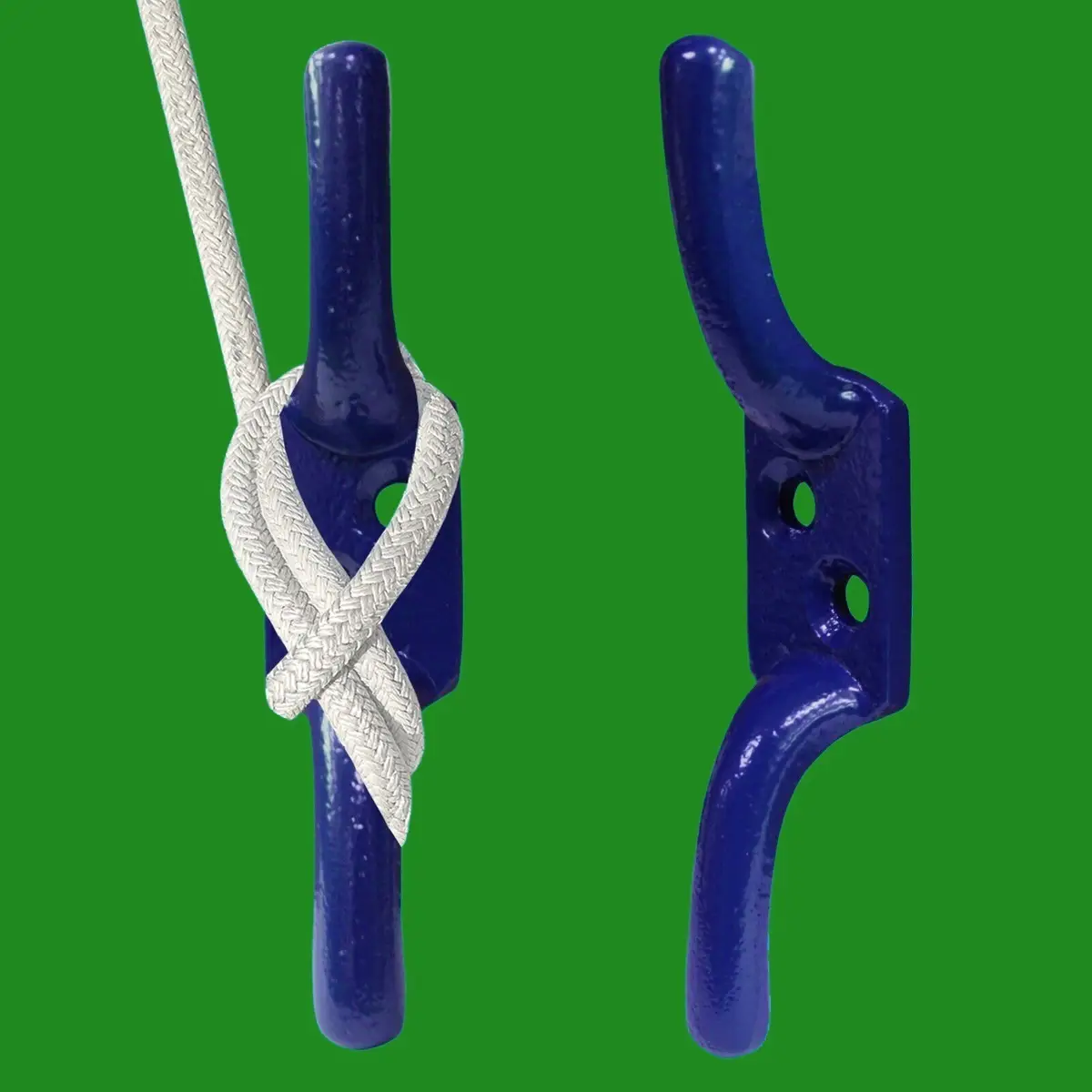 2x 100mm 4" Blue Cast Iron Cleat Hook for Flag Pole Rope Halyard Washing Line