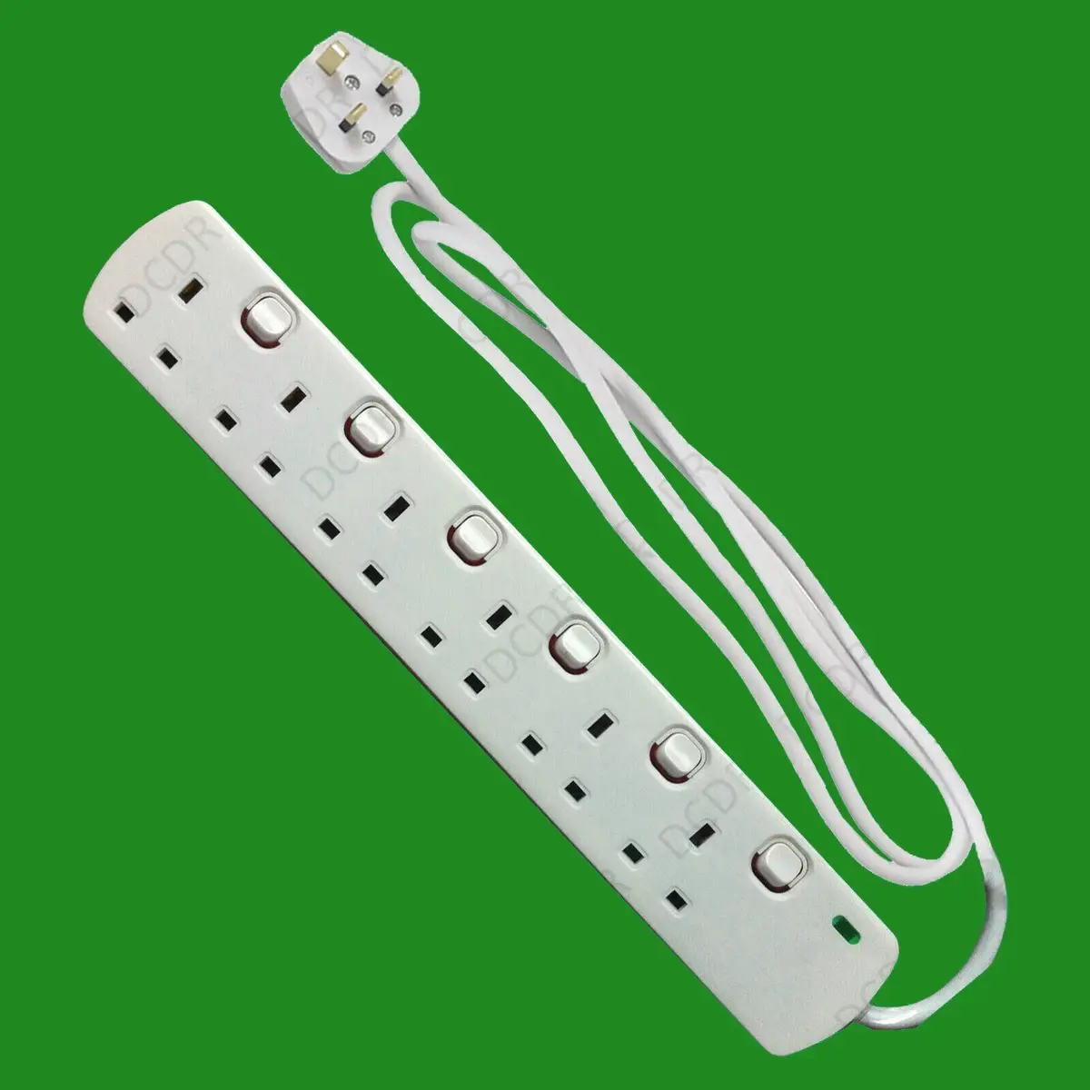 6 Way Individually Switched Extension Socket 13a 2m Lead Cable Plug &amp; Neon
