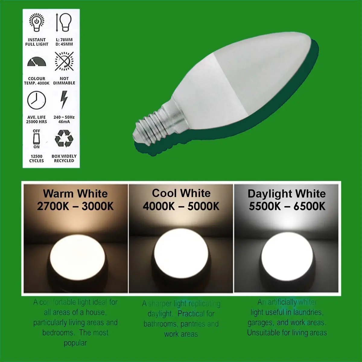 4x 6W (=40W) LED Pearl 4000K Cool White SES E14 Candle Light Bulbs Lamp - image 2 | Free standard UK delivery included | Discount Quality Products