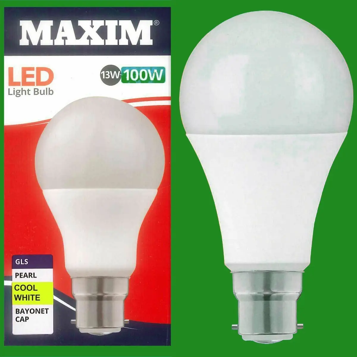 2x 13W (=100W) GLS BC B22 A60 LED Light Bulb 4000K Cool White Lamp
