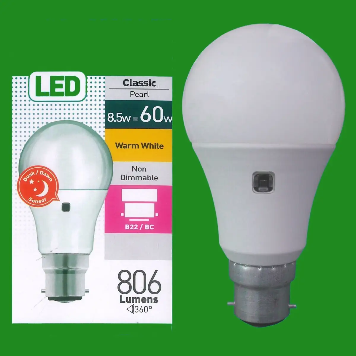 8x 8.5W =60W LED GLS Dusk Till Dawn Sensor Security Night Light Bulb BC B22 Lamp