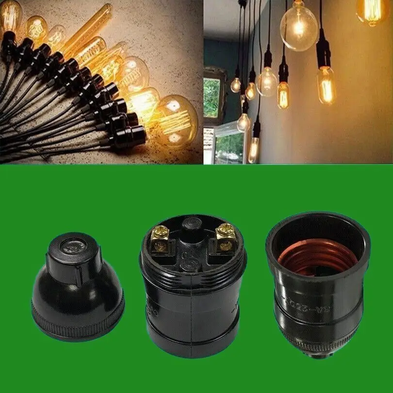 10X Black E27 Minimalist Pendant Socket Period Vintage Light Bulb Holder ES Lamp