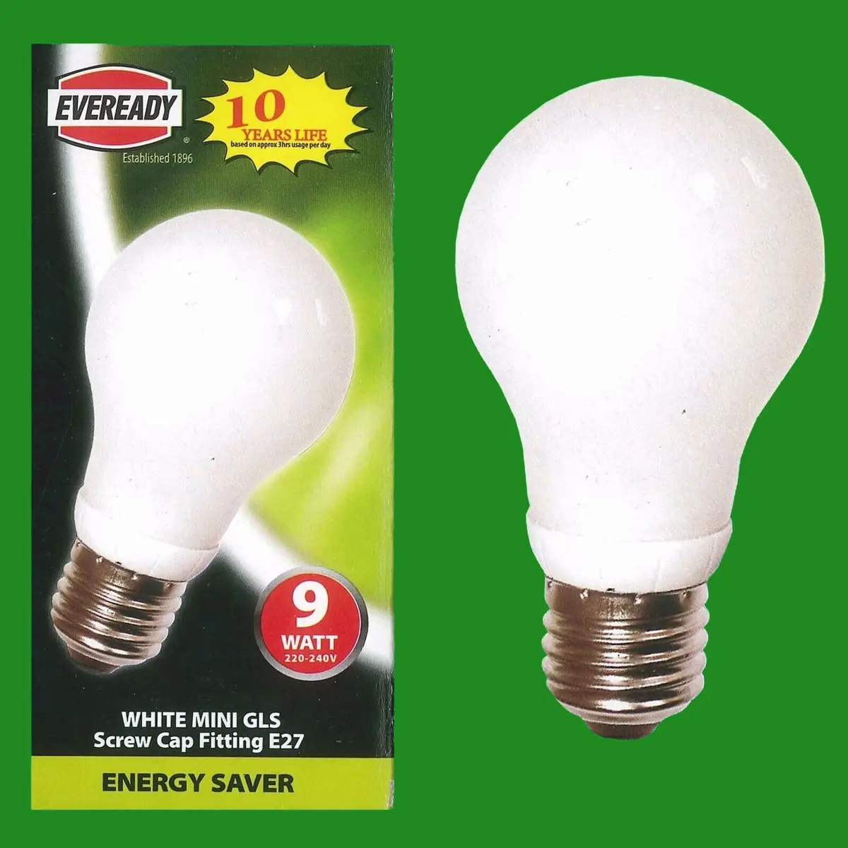 6x 9W Low Energy Mini GLS CFL 3500K White Light Bulb, ES, E27 Edison Screw Lamps
