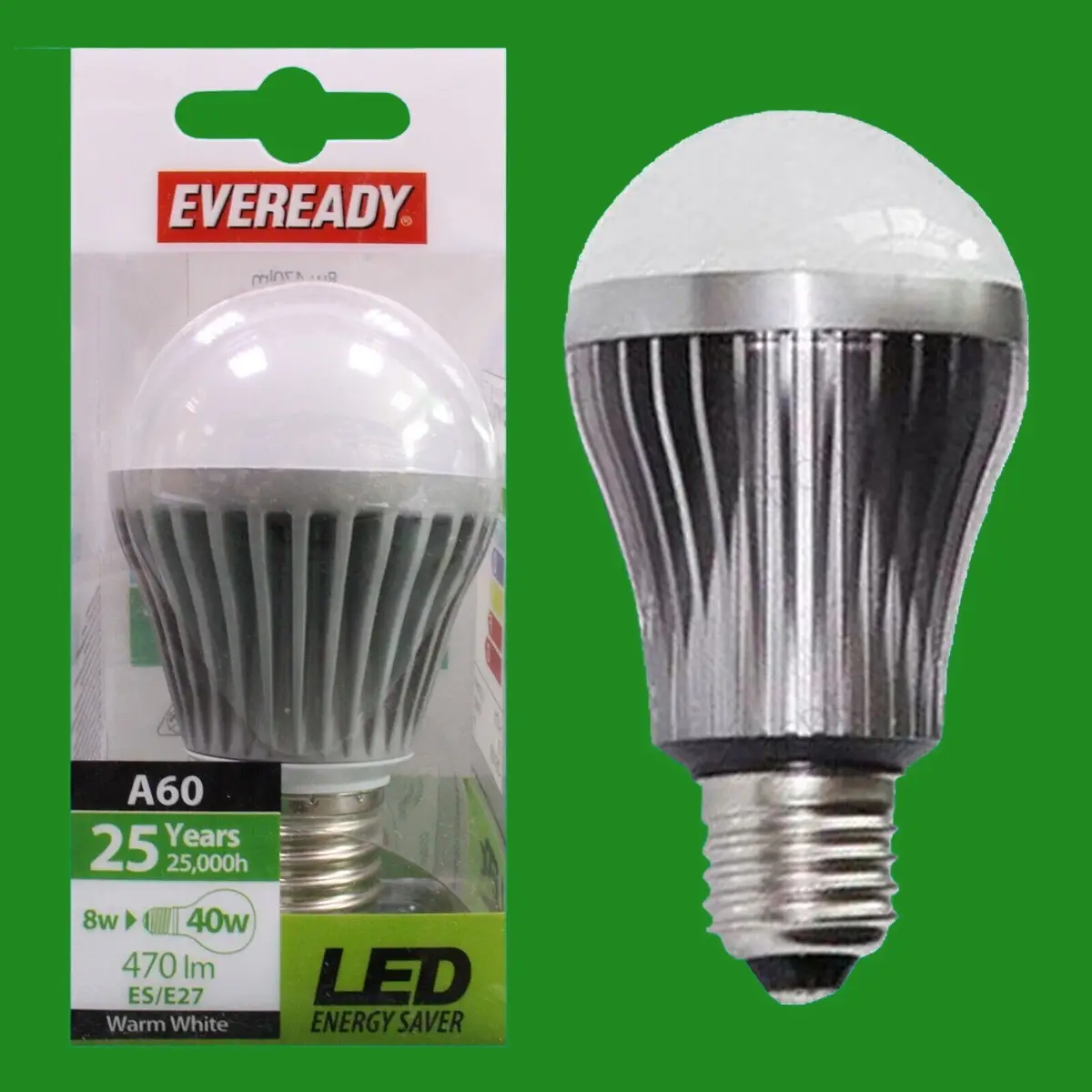6x 8W (=40W) LED GLS A60 Warm White 3000K Light Bulbs Edison Screw ES E27 Lamp