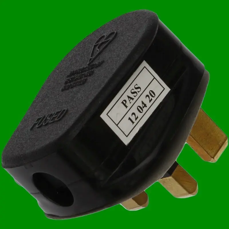 Black 13a Fused Standard UK 3 Pin Mains Household Replacement Plug