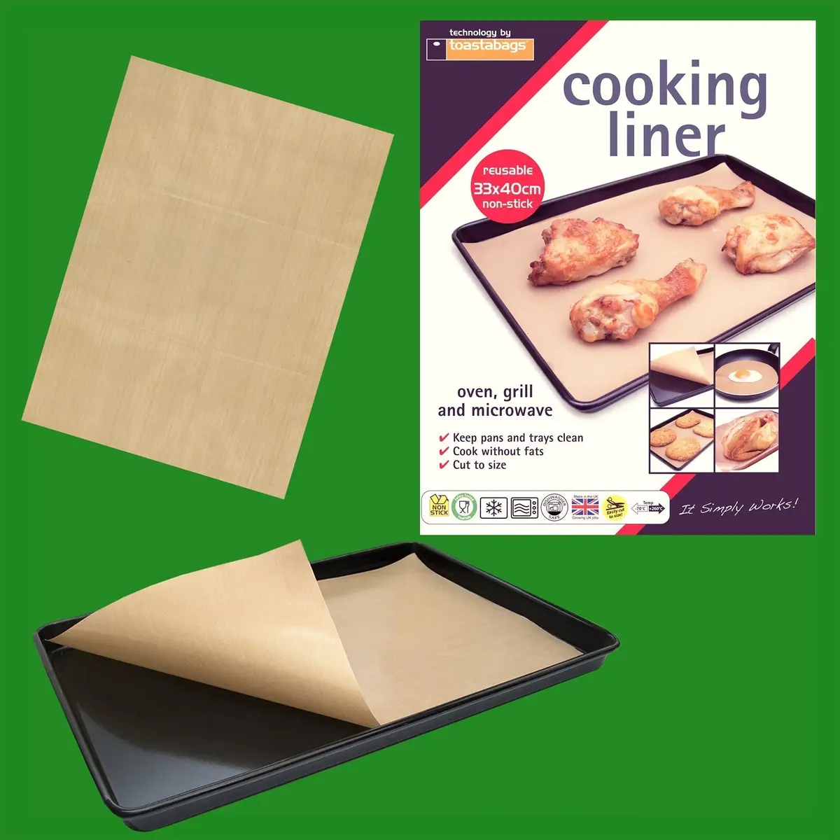 4x Reusable Non-Stick Cooking Liner Cook Bake Without Fats &amp; Oil Oven Grill Tray