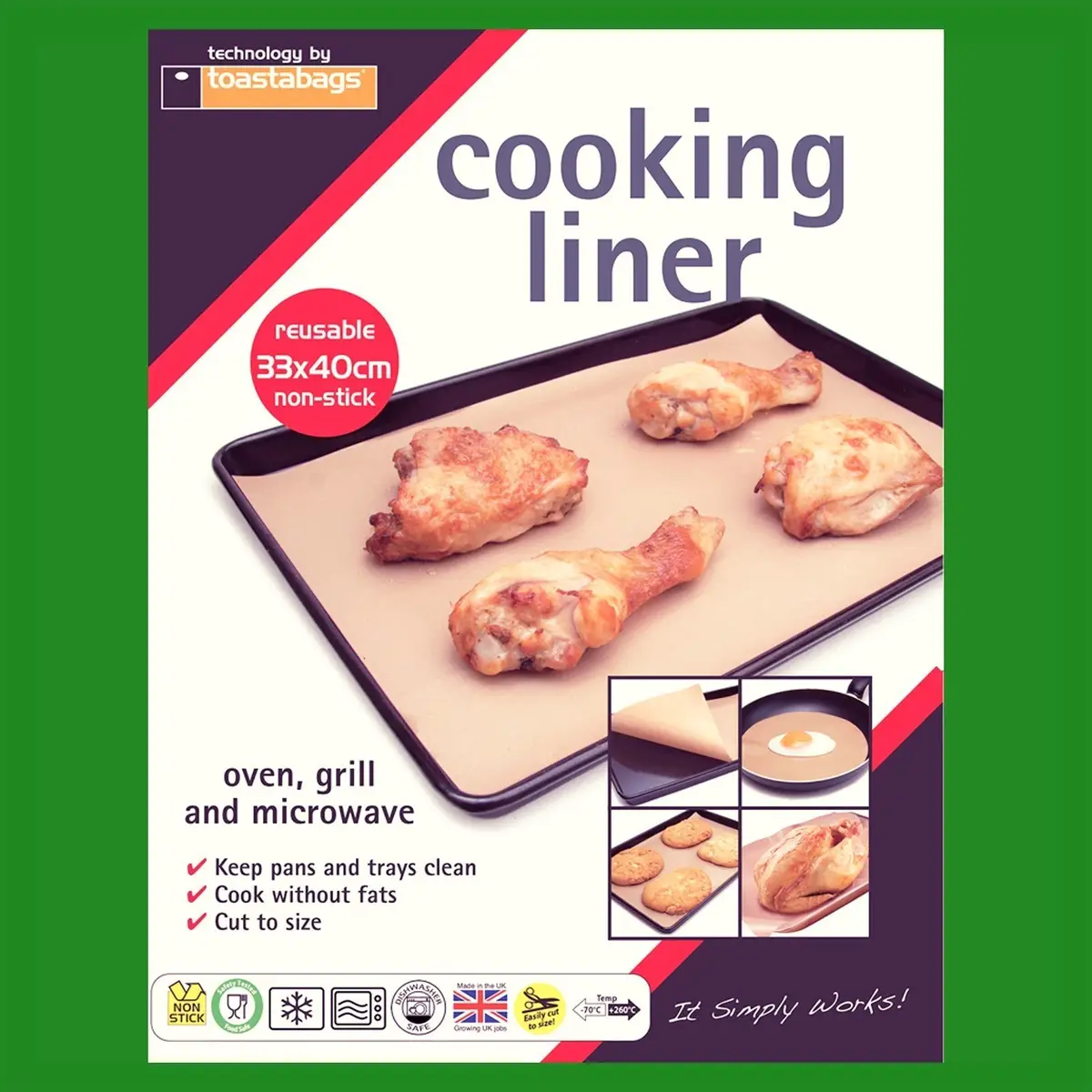 4x Reusable Non-Stick Cooking Liner Cook Bake Without Fats & Oil Oven Grill Tray - image 2 | Free standard UK delivery included | Discount Quality Products