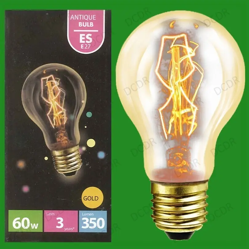 60W Antique Vintage Gold GLS Dimmable Light Bulb Edison Screw ES E27 Retro Lamps