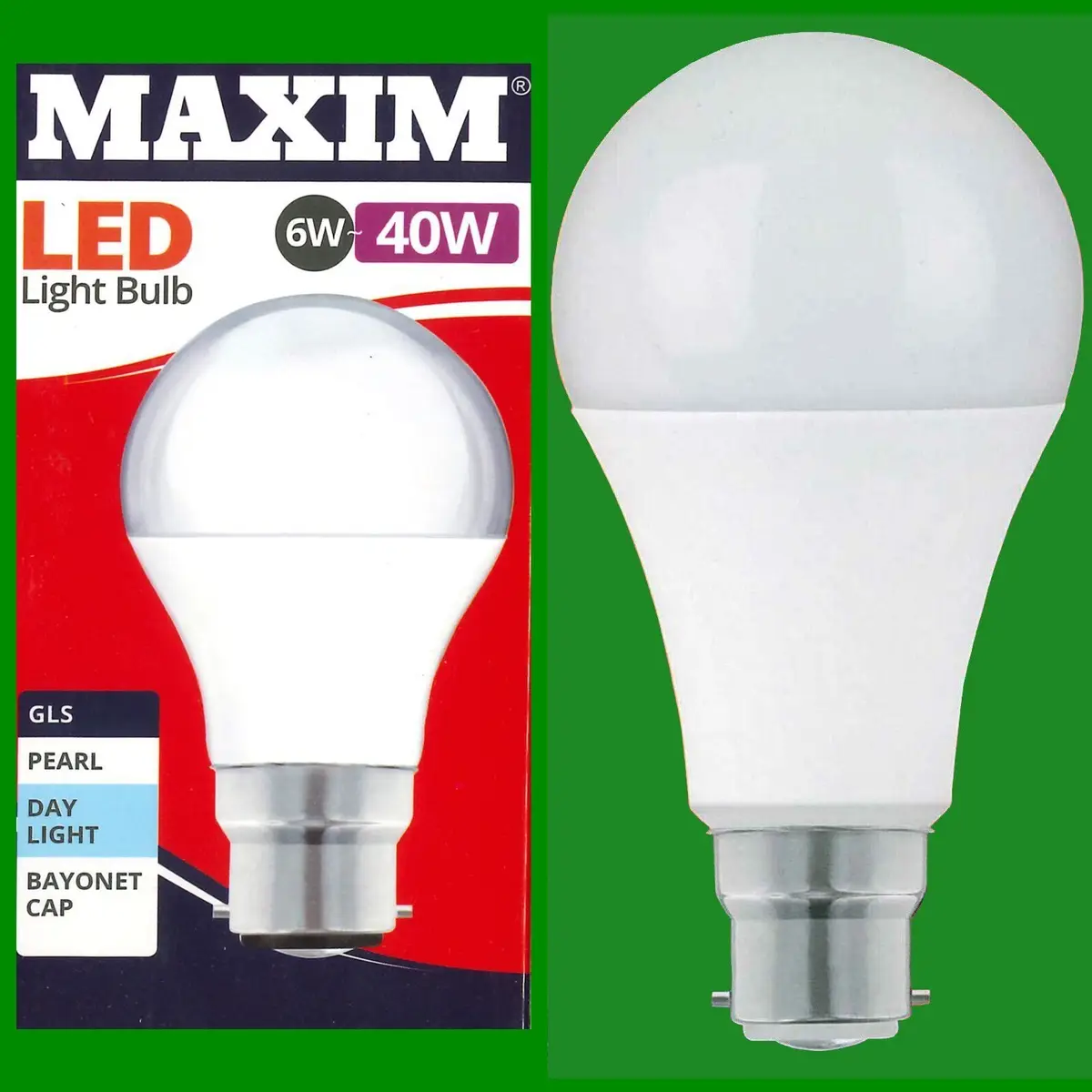 8x 6W (=40W) GLS BC B22 A60 LED Light Bulb Lamp 6500K Daylight White 470Lm Maxim