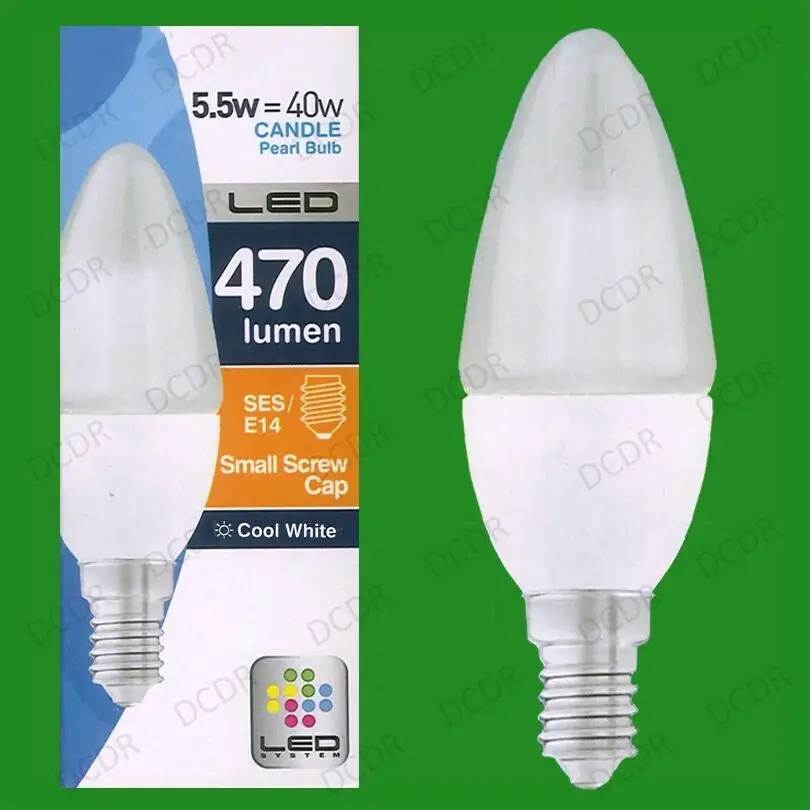 1x 5.5W (=40W) LED Pearl Candle, Cool White 4000K, Light Bulbs SES E14 Lamps