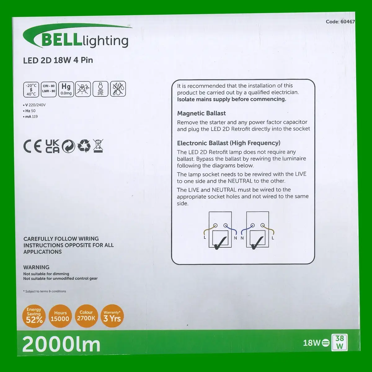 1x 18W =36W Replacement LED GR10Q 4 pin 2700K Warm White 2D Light Bulb Double D - image 6 | Free standard UK delivery included | Discount Quality Products